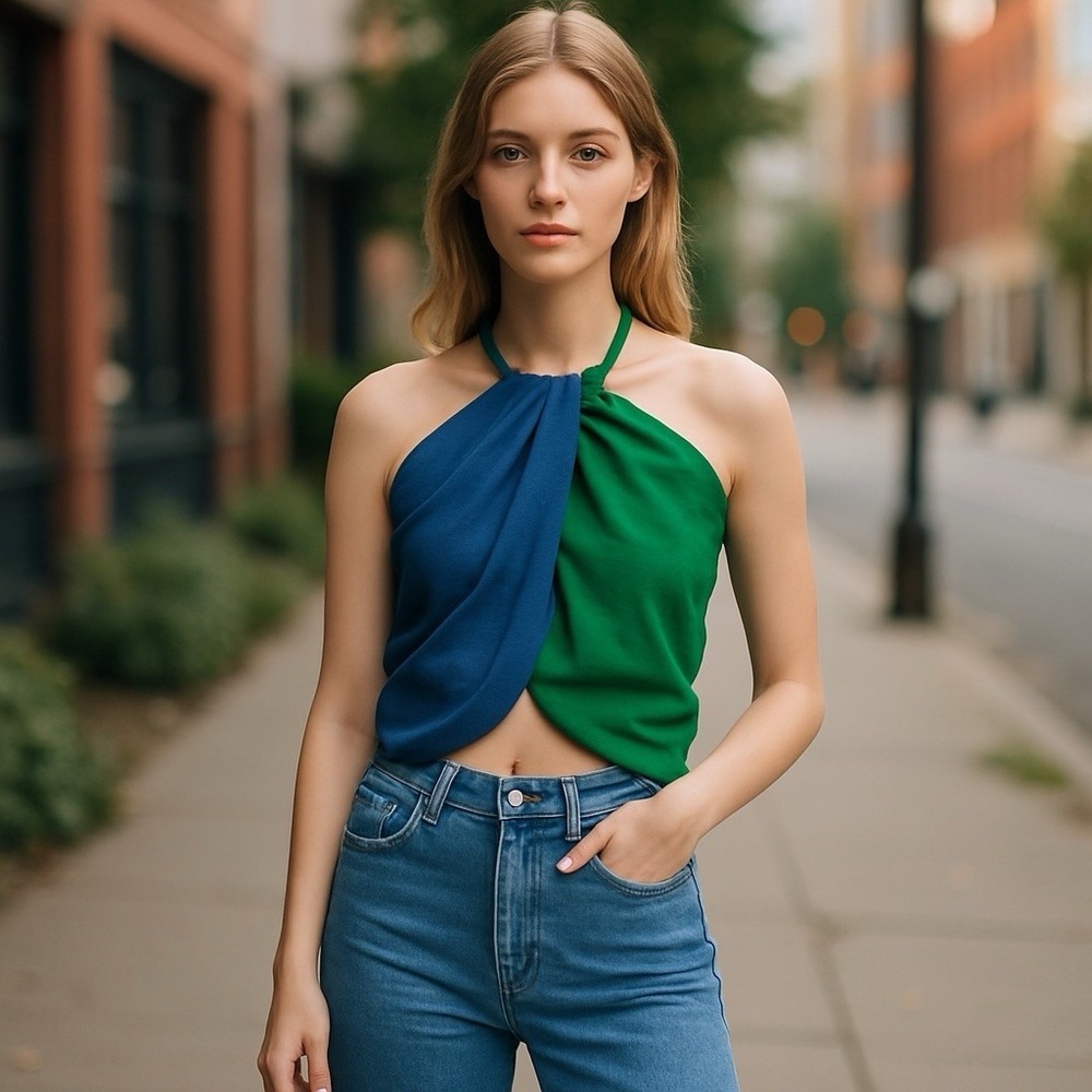 FARM Rio Blue and Green Crop Top